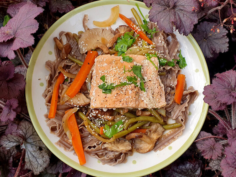 Salmon and Shiitake Noodles