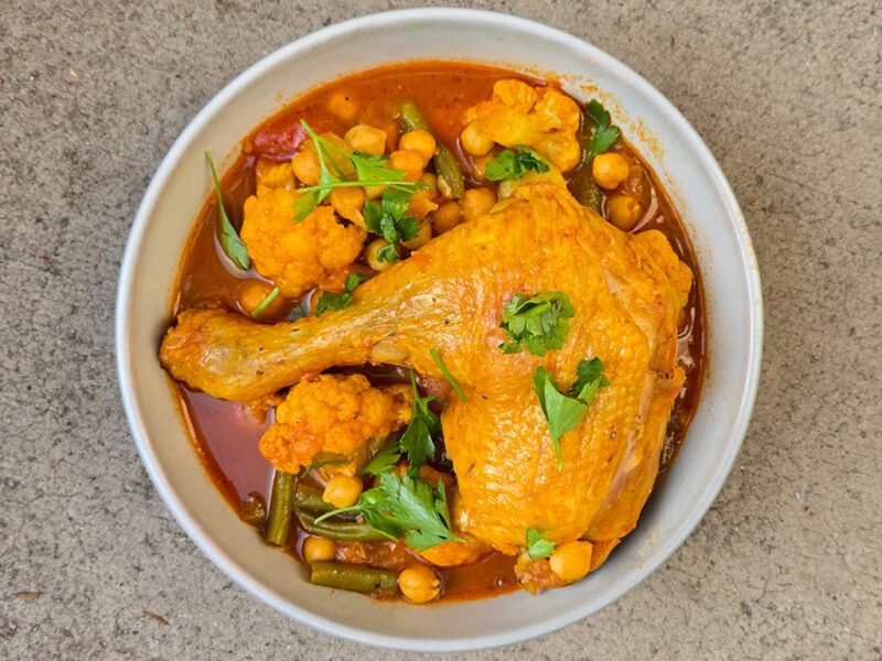 Moroccan Chicken Stew with Cauliflower and Chickpeas