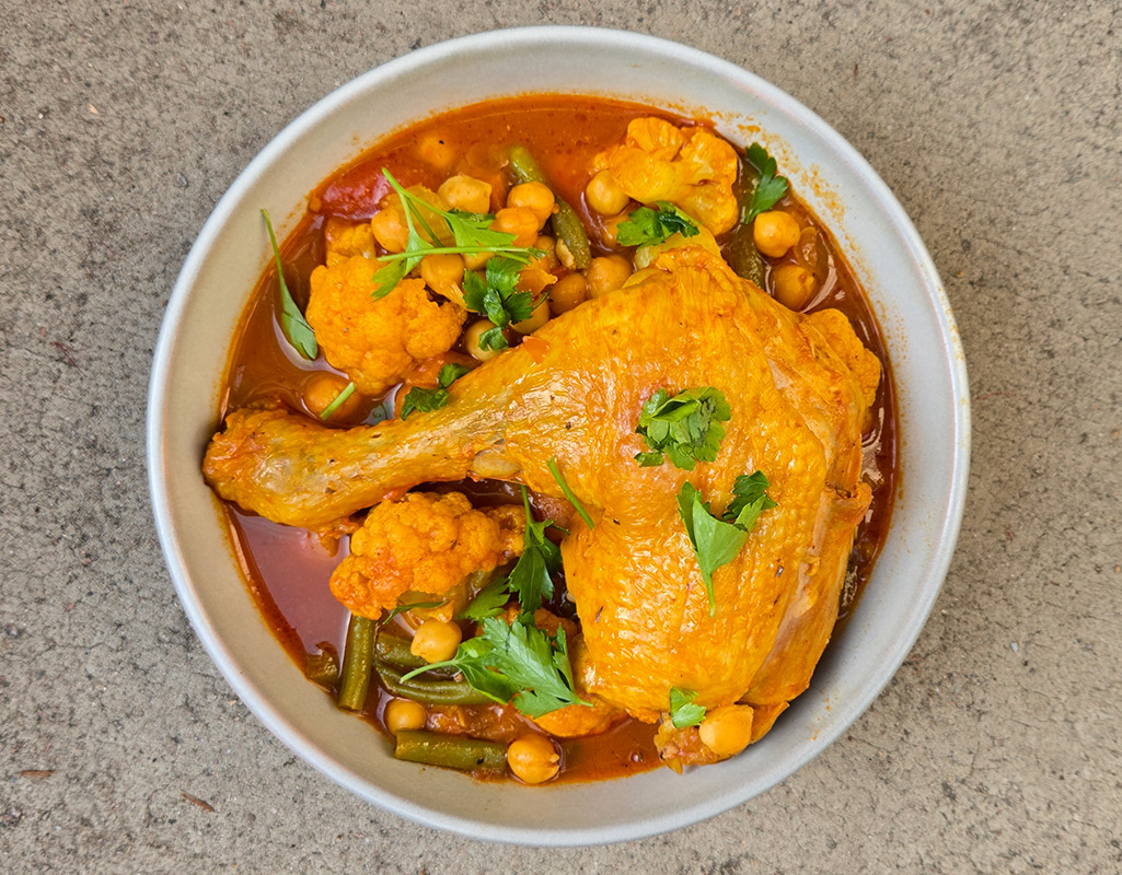 Moroccan Chicken Stew with Cauliflower and Chickpeas
