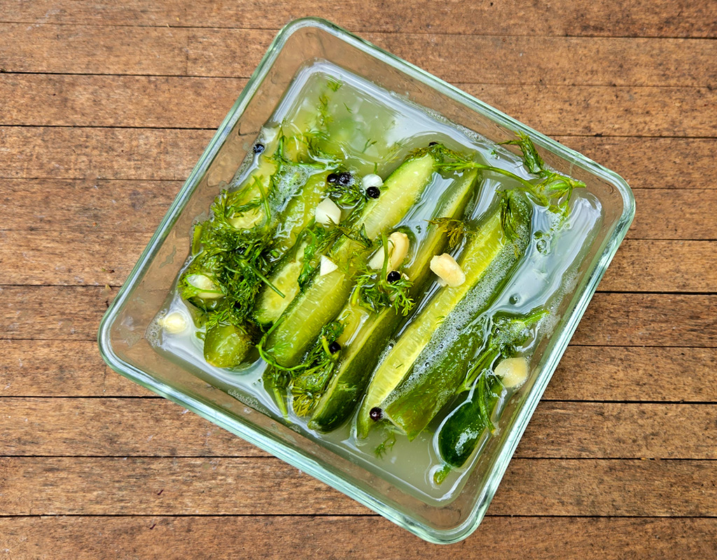 Quick Fermented Cucumbers in Sparkling Water