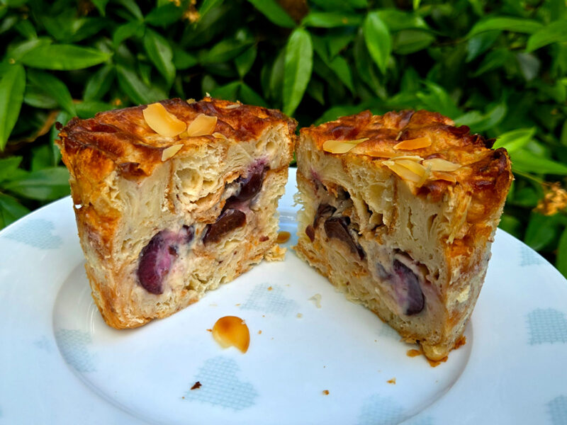 Cherry and Almond Croissant Pudding