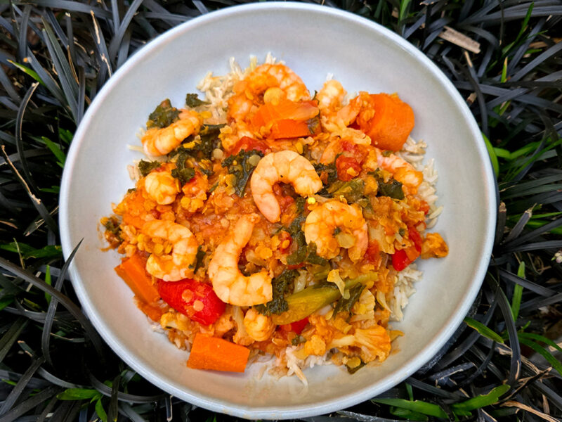 Lentil and Cauliflower Stew with Prawns