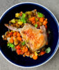 Pork chops in lentil and courgette sauce