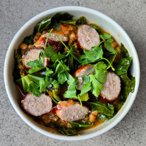 Sausages with Lentil and Kale Stew