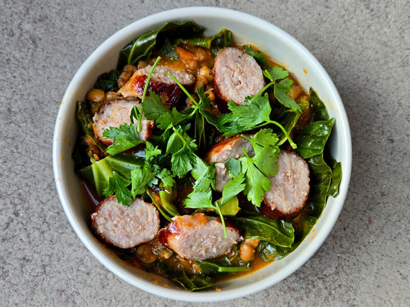 Sausages with Lentil and Kale Stew